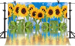 HD Vibrant Blooming Sunflower Backdrops for Photography 7X5FT Sunflower White Clouds Reflected in Water Photo Backgrounds Party Wall Paper Room Mural Props BJZYPH104