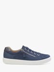 Hotter Chase II Extra Wide Fit Suede Zip and Go Trainers, Denim Blue