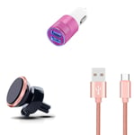 Shot Case Car Pack for JBL Charge 4 Metal Cable Charger Type C + Double Cigarette Lighter Adapter + Magnetic Bracket (Pink)