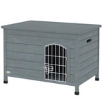 Hundkennel Hundhus med dörr Hundlåda Nätlåda Transportbur för katter Kaniner utomhus Vattentät grå gran 80 x 55 x 53,5 cm Aosom