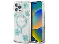 Etui Guess Resin Flowers Glitter Magsafe Do Apple Iphone 16 Pro Turkusowy