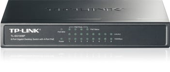 TP-LINK switch 8x10/100/1000Mbps, RJ45, 4xPoE, bordsmodell, svart
