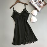 Kvinnor Sexiga underkläder Sidenspetsrock Klänning Babydoll Nattlinne Black M