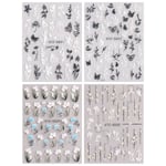 3D-präglade blommiga nagelkonstklistermärken dekaler självhäftande 5D sommar färgglada blommiga nageltillbehör dekoration tillbehör 4 ark