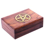 Puckator IF182 Pentagrammes Box-Genuine Sheesham Wood Brown/Gold