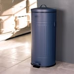 30L Round Retro Kitchen Pedal Bin Dark Blue