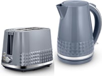 2 Slice Toaster Kettle 1.5L 3KW Jug Grey with Chrome Accents Tower Solitaire