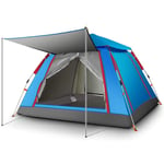 KEDUODUO Pop-Up Automatic Camping Tent,3-4 People Family Tent Thicken Rainproof Lightweight,Blue