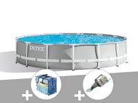 Kit piscine tubulaire Intex Prism Frame ronde 4,57 x 1,07 m + B?che ? bulles + Aspirateur