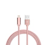2M Kabel iPhone Laddare Nylon Quick Charge Flera Färger Roseguld