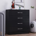 Songtree Chest of Drawers 3/4/5 Drawer with Metal Handles and Runners Bedside Table Cabinet Storage for Bedroom Living Room Furniture (4 Drawer, Black)