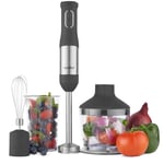 VonShef 3in1 Hand Blender 800W - Stainless Steel Handheld Electric Whisk with Attachments & Speed Dial - Mini Vegetable Chopper Food Processor, Immersion Blender with 500ml Bowl & 600ml Mixing Beaker