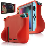 Orzly Grip Case for Nintendo Switch - Protective Back Cover for Nintendo Switch (NOT OLED MODEL) in Handheld Gamepad Mode with Built in Comfort Padded Hand Grips - Red