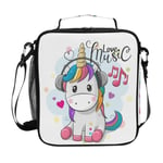 Mnsruu Unicorn with Headphones Lunch Bag with Adjustable Shoulder Strap for Boys Girls,Insulated Lunch Box Cooler Bag for School Office Travel