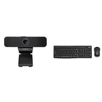 Logitech C925-E Business Webcam, HD 1080p/30fps Video Calling, Light Correction, Autofocus - Black & MK270 Wireless Keyboard and Mouse Combo for Windows, 2.4 GHz Wireless, QWERTY UK Layout - Black