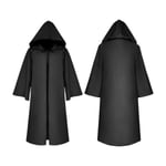Halloween-kappa med huva Unisex Barn Barnkappa Rollspel Cosplay Lång Kappa Gotiska Kostymer Ytterkläder Solid Medeltida Kappa Halloweenfest Rekvisita Black L