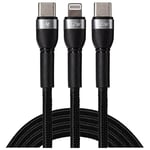 Maplin Pro Dual USB C & Lightning 65W Cable Braided, Fast Charging, for all devices inc Apple MacBook, iPad, iPhone 15/14/13/12, Samsung Galaxy phones, Airpods, Microsoft Surface, Google Pixel, Honor