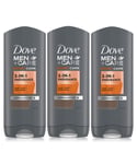 Dove Mens Men+Care Hair, Face & Body Wash, 3 in 1 Endurance, Micro Moisture, 3x400ml - Orange - One Size