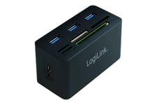 LogiLink USB 3.0 Hub med allt-i-ett kortläsare - hubb - 3 portar
