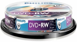 PHILIPS - 4x Speed DVD-RW Blank DVDs - Spindle 10 Pack