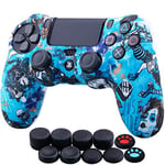 YoRHa Water Transfer Printing Camouflage Silicone Cover Skin Case for Sony PS4/Slim/Pro Dualshock 4 Controller x 1(Witch) with Thumb Grips x 10