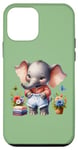 Coque pour iPhone 12 mini Bébé éléphant vert en tenue, fleurs et papillons