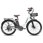Elektrisk cykel FAFREES F26 Lasting - Motor 250W Batteri 36V20.3Ah Assisterad Räckvidd 160KM Mekanisk Skivbroms - Vit