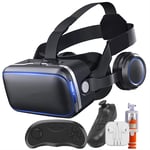 QQO HD 3D VR Glasses for VR Games & 3D Movies, Virtual Reality Headset with 2 Remote Controller, for iPhone/Android phone(include Earphone&Selfie stick)