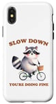 Coque pour iPhone X/XS Raccoon Slow Down Relax Breathe Self Care You're Ok Vélo