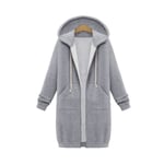 Dam Hoodie Sweatshirt Jacka med Blixtlås, Lång, Plus Size Light Gray 3XL