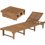 Transat chaise longue bain de soleil lit de jardin terrasse meuble d'extérieur pliable bois d'acacia solide