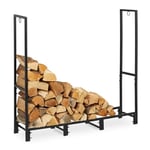 Relaxdays Rangement XL Bois de cheminée, Support Acier, bûches de 26,5 cm, extérieur, HxLxP: env. 116x121x30,5 cm, Noir