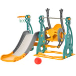 3-in-1 Kids Swing, Slide & Basketball Hoop Set, Multi-Color, 152x149x107cm, PE