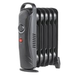 800W 6 Fin Oil Filled Radiator Portable Electric Heater with Thermostat Black