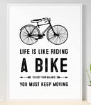 Handmade By Stukk Poster mural avec citation inspirante « Life Is Like Riding A Bike » (A5 - (148 x 210 mm)
