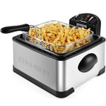 Chefman 4.5 Litre Deep Fryer with Basket for Home Use, XL Jumbo Size Fry Basket Strainer, Adjustable Temperature & Timer Fish Fryer, Chicken Fryer, French Fry Maker, Gifts for Cooks, Stainless Steel