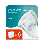 Aqua Optima Oria Water Filter Jug & 6 x 30 Day Evolve+ Filter Cartridge, 2.8 Litre Capacity, for Reduction of Microplastics, Chlorine, Limescale and Impurities, White
