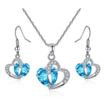 Vackert set matchande örhängen och halsband - blå hjärtstenar