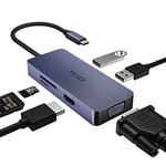 YLSCI Hub USB C, Adaptateur USB-C 6 en 1, avec 1 Port HDMI, 1 Port VGA, 2 Ports USB, Lecteur de Carte SD/TF, idéal pour Ordinateur Portable, Smartphone, Tablette, XPS et Autres appareils USB-C