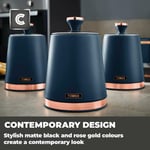 Cavaletto Tea Coffee Sugar Canisters Midnight Blue & Rose Gold Kitchen Storage