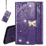IMEIKONST Wallet Case for OPPO A52, Bling Diamond Butterfly Embossed PU Leather With Card Slots Holder Magnetic Closure Flip Stand Cover for OPPO A52 / A72 / A92 Cystal Butterfly Purple SD