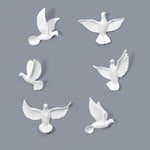 6PCS European Wall Hanging Resin Birds Decoration Crafts 3D Stereo Pigeon Home Livingroom Sofa TV Background Mural Ornaments Wall Sculptures (White)