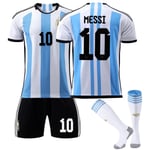 World Cup 2022 Argentina Home #10 Messi Shirt Match Kit zV - Perfet Kids 26(140-150CM)