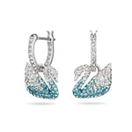 Swarovski Boucles d'oreilles Iconic Swan, paire d'anneaux d'oreilles, cygne, métal rhodié, bleu