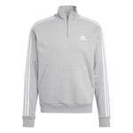 adidas Mens Essentials 3 Stripe Quarter Zip Sweatshirt - Grey / Large