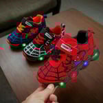 Spiderman LED Trainers Skor Blinkande Light Up Sneakers Barn Red EU25