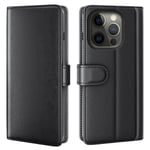 iPhone 13 Pro Max Plånboksfodral i Äkta Läder, Svart