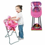 X2 GIRLS BABY DOLL ROLE PLAY PINK FEEDING HIGH CHAIR FOLDING TOYS XMAS FUN GIFT