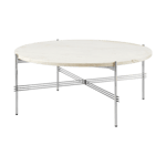 Gubi TS salongbord polert stål Ø 80 Neutral white travertine
