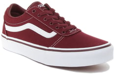Vans Ward Canvas Youth Lace Up Side Strip Canvas Trainer In Burgundy Size UK 2.5